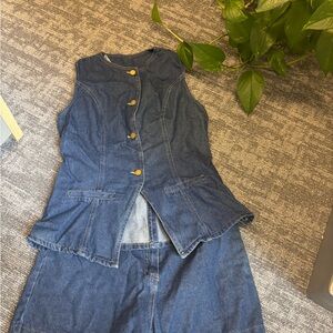 Denim Vest and Skirt Set with Gold Buttons